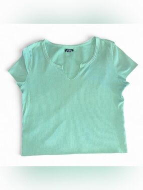 wild fable Mint Ribbed Notch-Neck Short Sleeve Tee